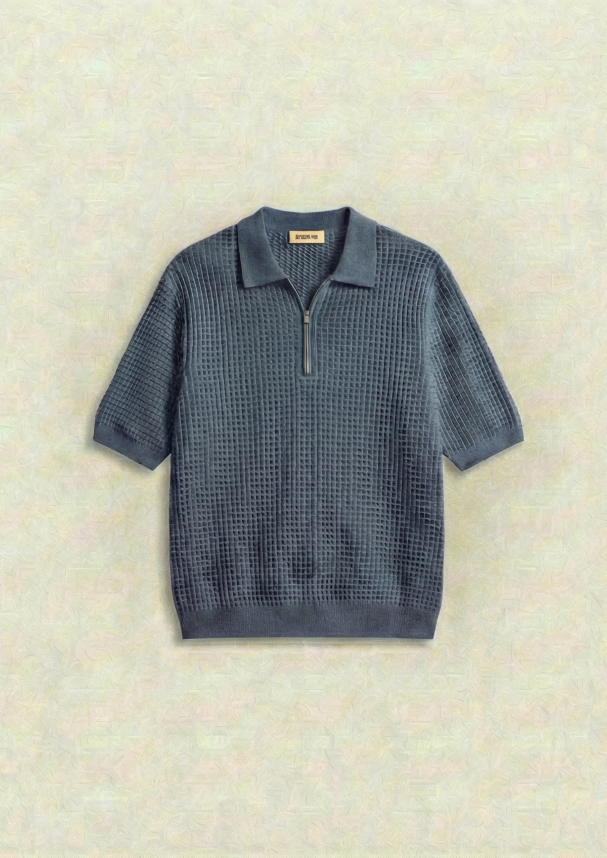 Pack of 2 – Waffle Knit Zipper Polo - (White – Steel Blue)