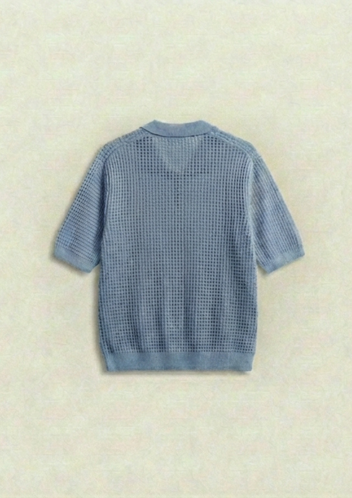 Waffle Knit Zipper Polo T-Shirt - Light Blue