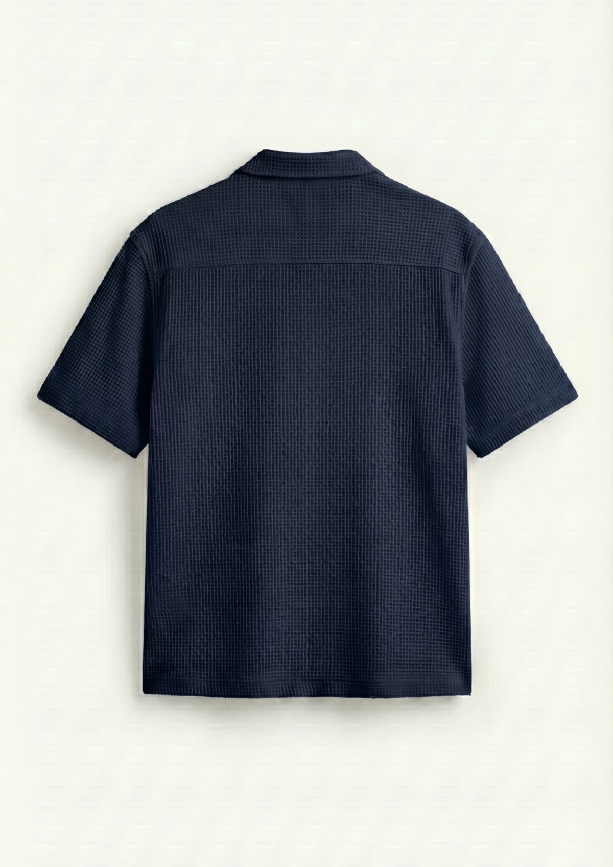 Pack Of 2 Waffle Knit Cuben Collar Shirt - (White - Navy Blue)