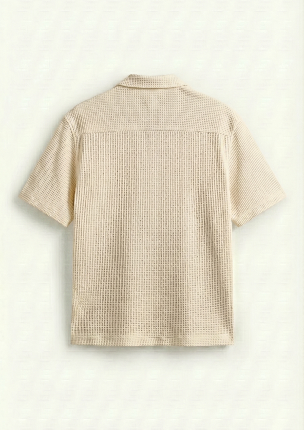 Waffle Knit Cuben Collar Shirt - cream