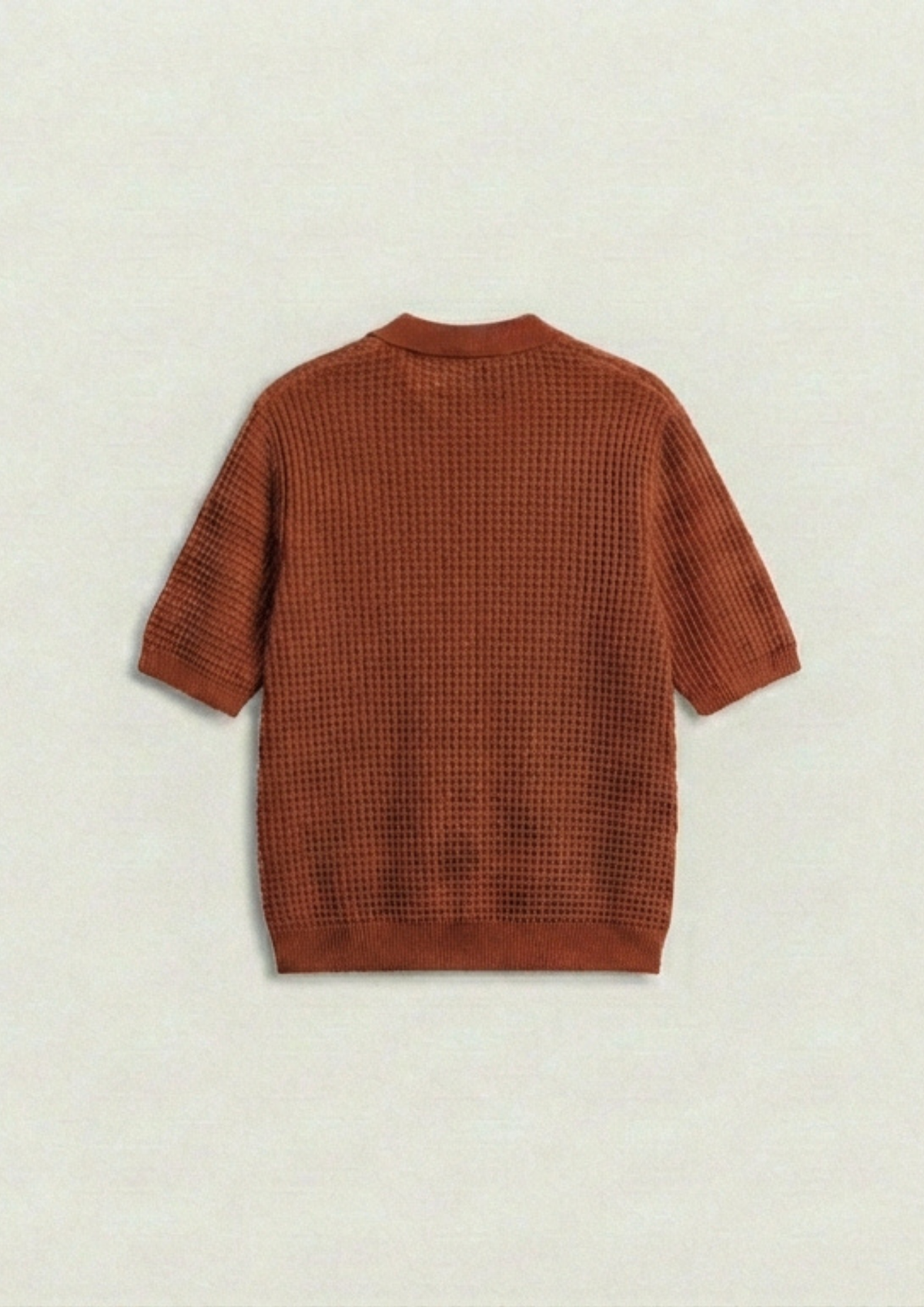 2 Piece Waffle Knit Polo T-Shirt (White – Rust)