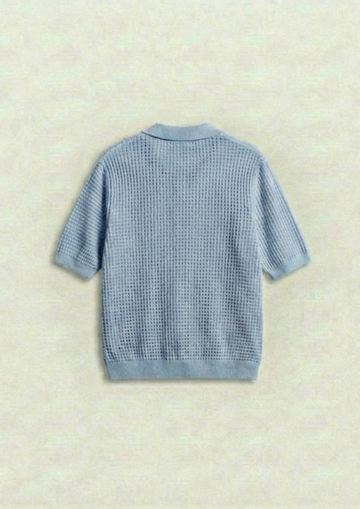 2 Piece Waffle Knit Polo T-Shirt (Cream – Light Blue)