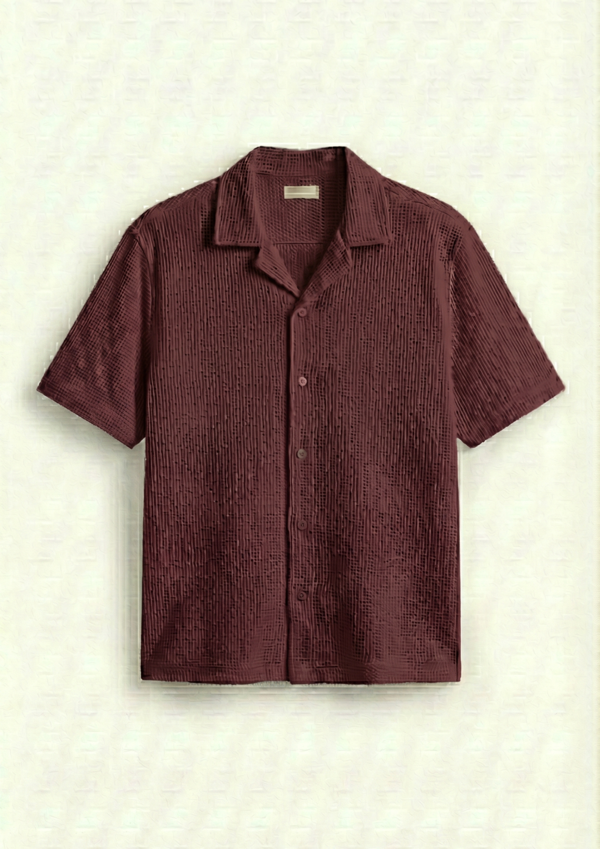 Waffle Knit Cuben Collar Shirt - Maroon