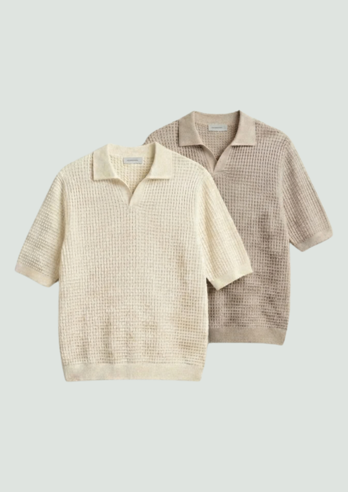 2 Piece Waffle Knit Polo T-Shirt (Cream – Desert Sand)