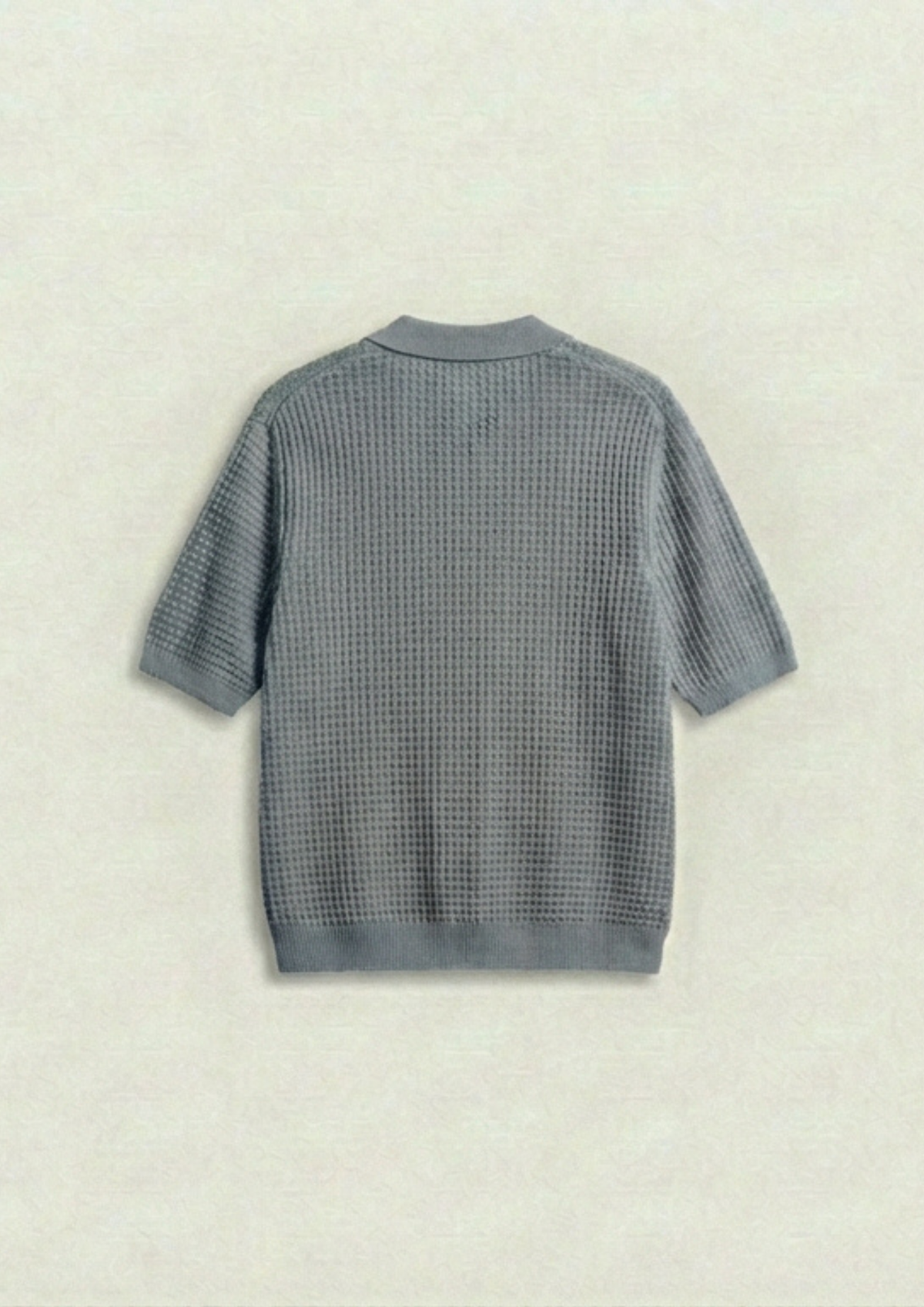2 Piece Waffle Knit Polo T-Shirt (Cream – Steel Gray)