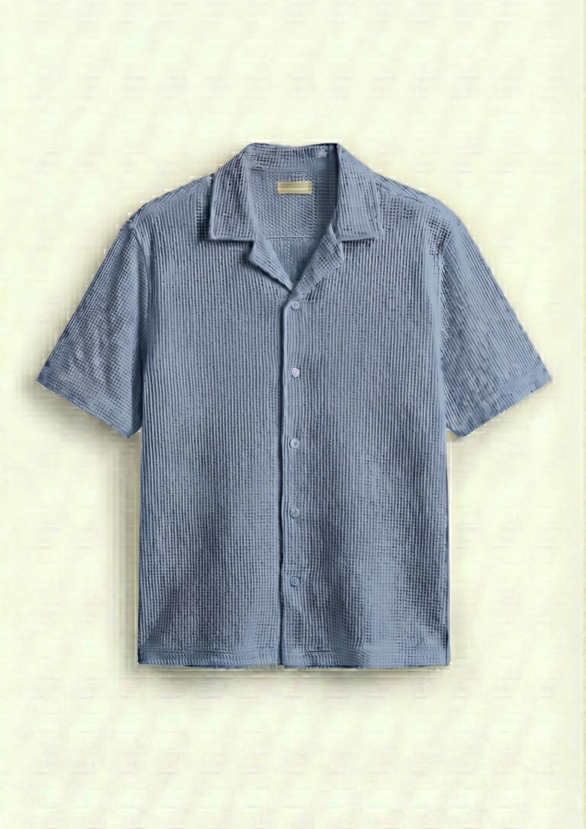 Pack Of 2 Waffle Knit Cuben Collar Shirt -(Bottle Green – Light Blue)