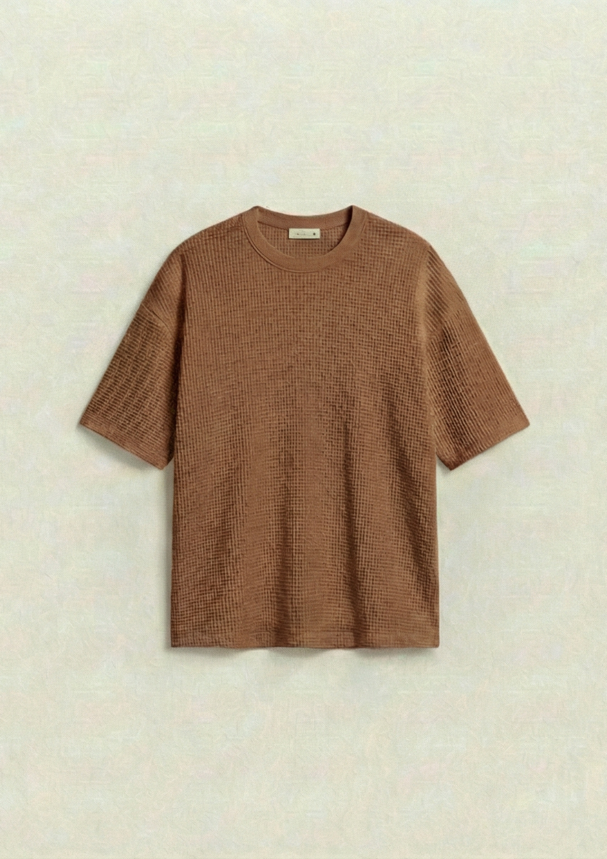 Waffle Knit Oversized Tees - Brown