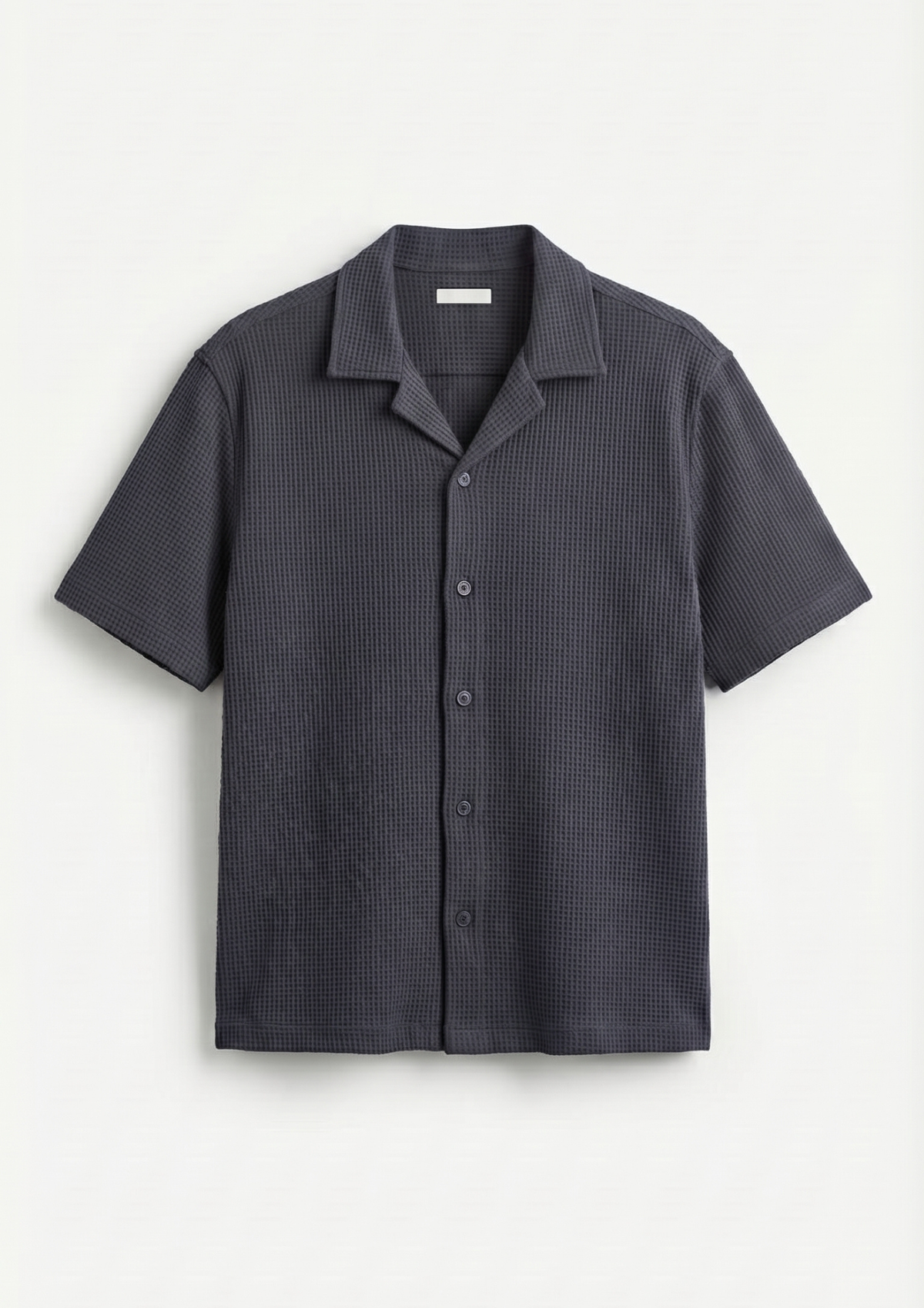 Waffle Knit Cuben Collar Shirt - Charcoal