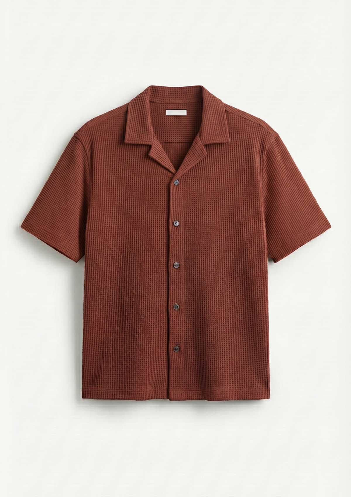 Waffle Knit Cuben Collar Shirt - Rust