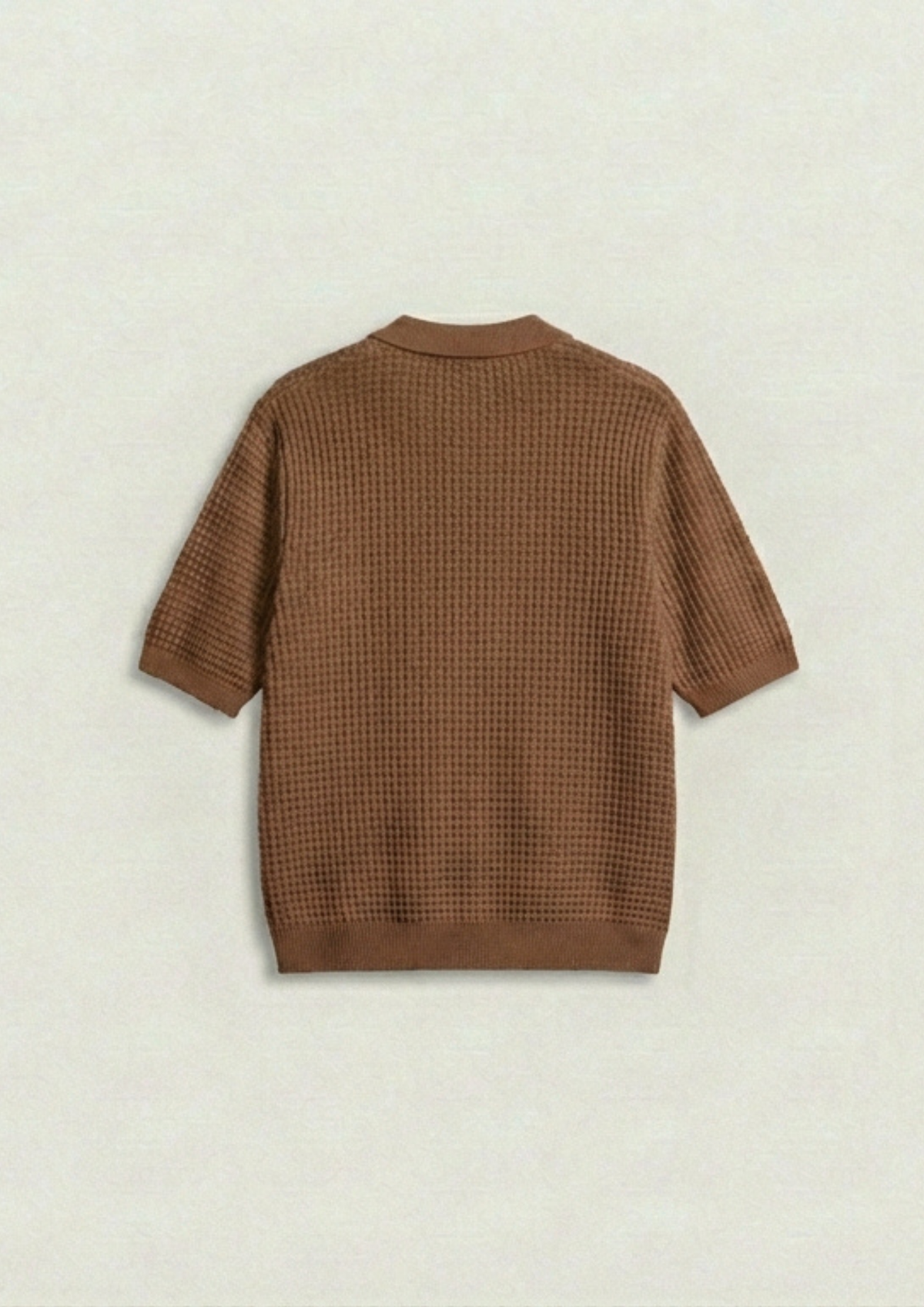 2 Piece Waffle Knit Polo T-Shirt (Brown – Maroon)