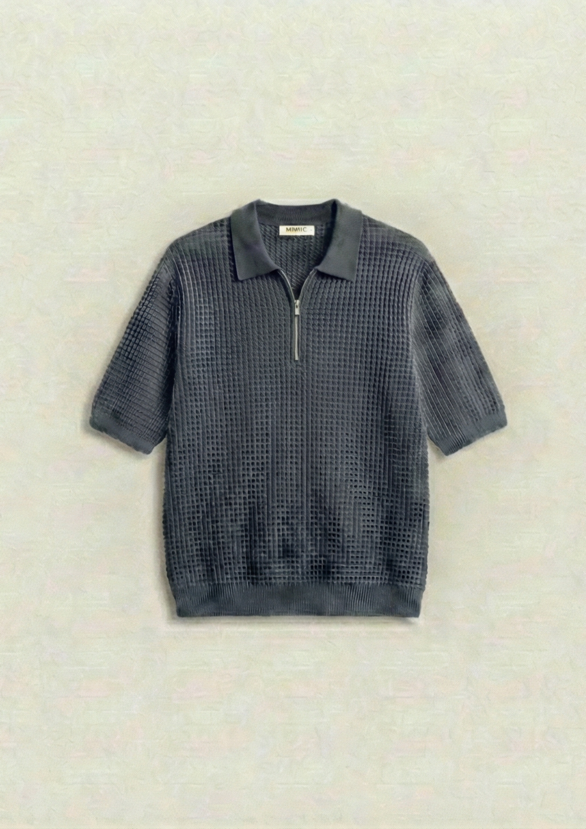Pack of 2 – Waffle Knit Zipper Polo - (Navy Blue – Steel Gray)