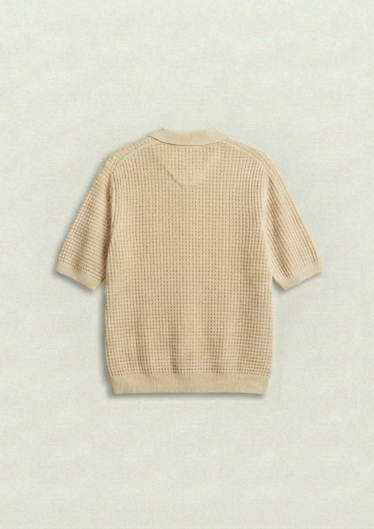 2 Piece Waffle Knit Polo T-Shirt (Cream – Brown)