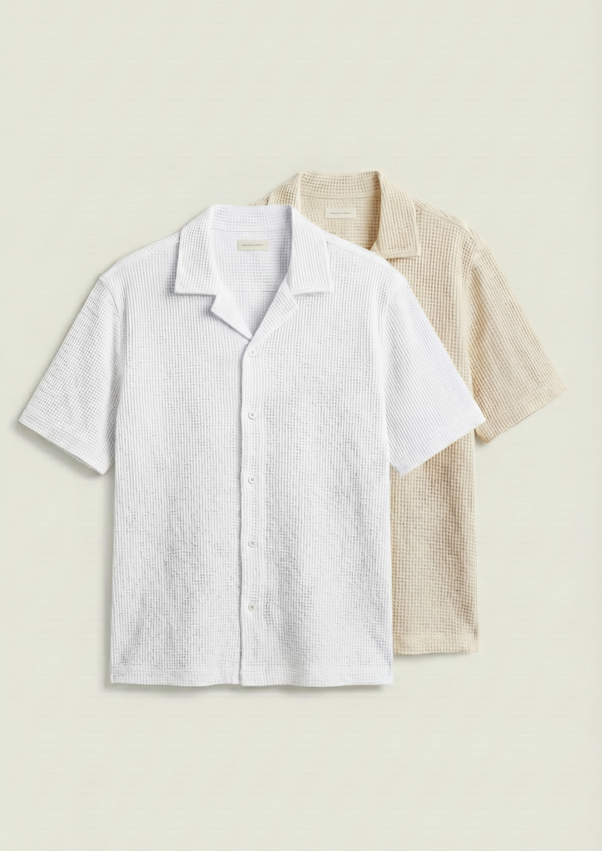 Pack Of 2 Waffle Knit Cuben Collar Shirt - (White - Cream)