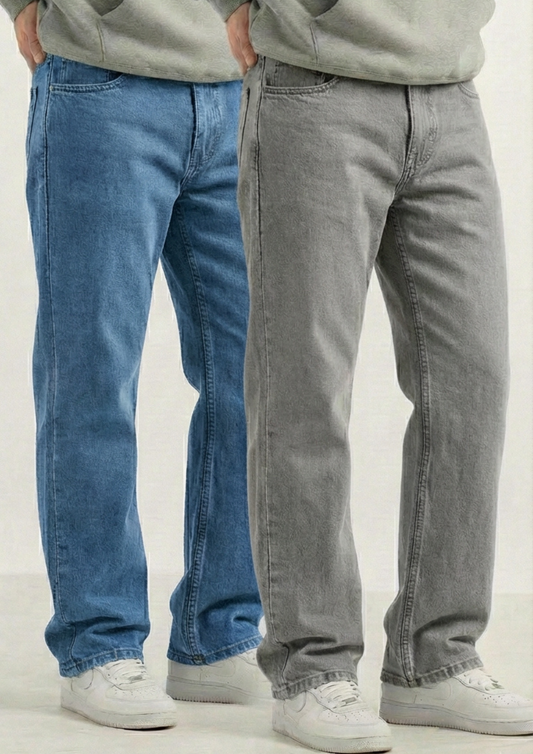 Men's Regular Fit Pack Of 2 - Jeans (Gray & blue)