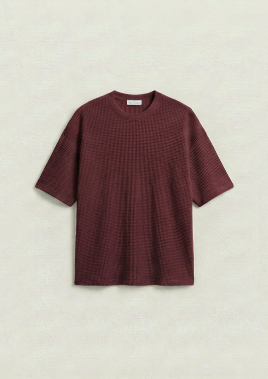 Waffle Knit Oversized Tees - Maroon