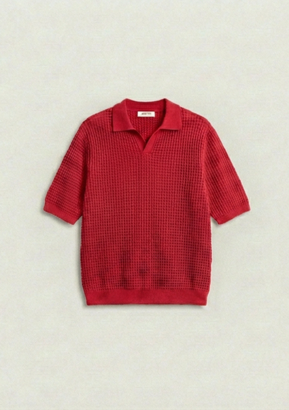 Waffle Knit Polo T-Shirt - Red