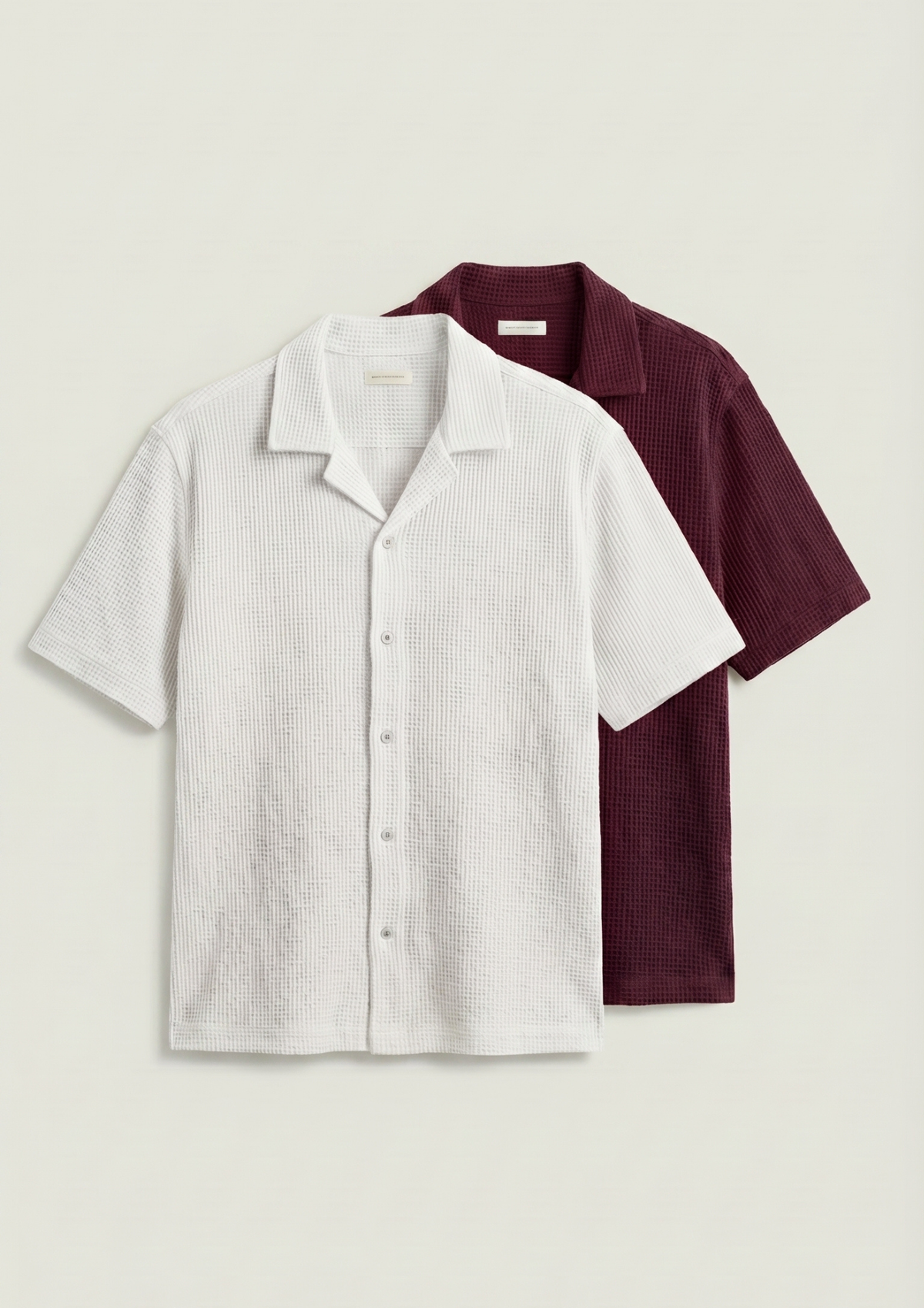 Pack Of 2 Waffle Knit Cuben Collar Shirt - (White - Maroon)
