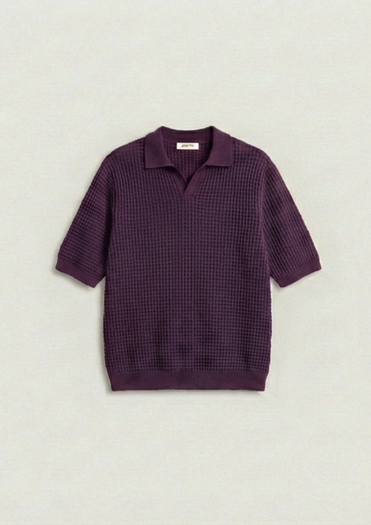 2 Piece Waffle Knit Polo T-Shirt (Steel Blue – Midnight Plum)