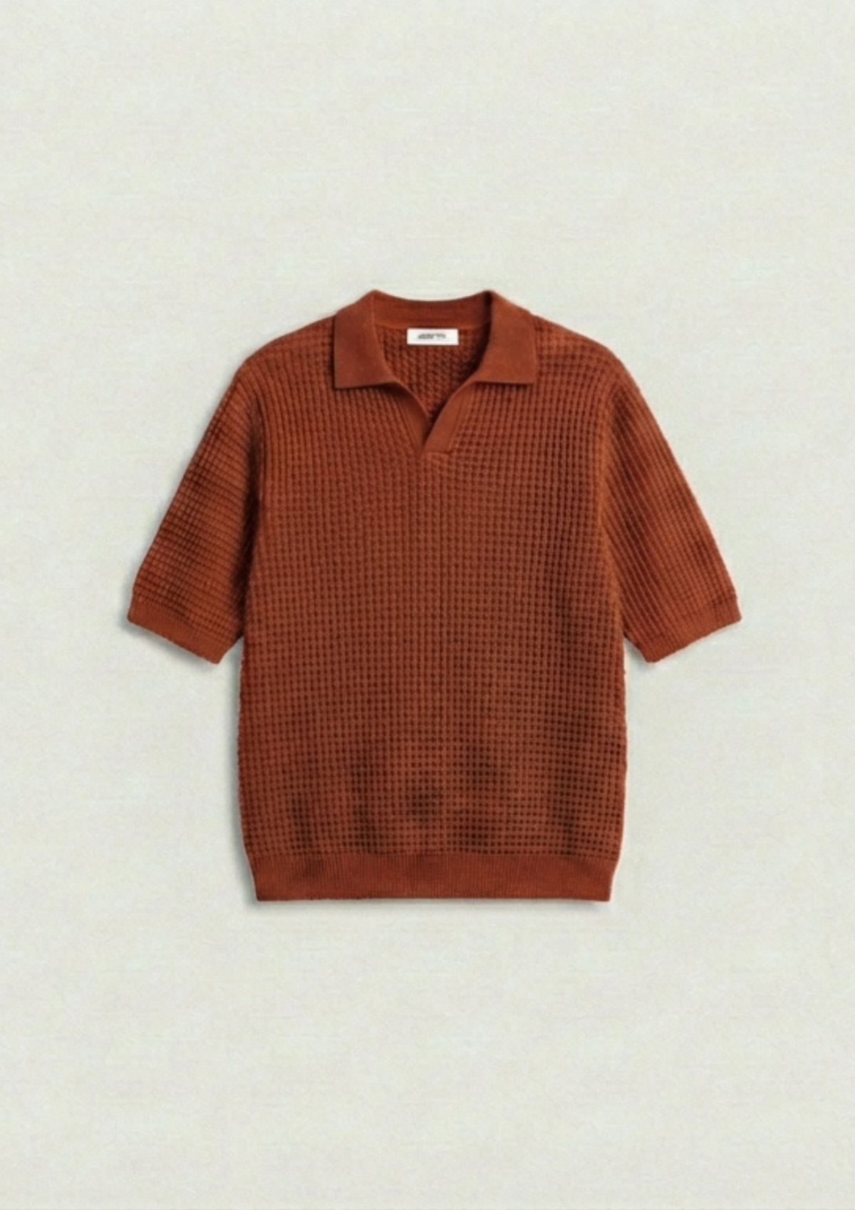 2 Piece Waffle Knit Polo T-Shirt (Black – Rust)