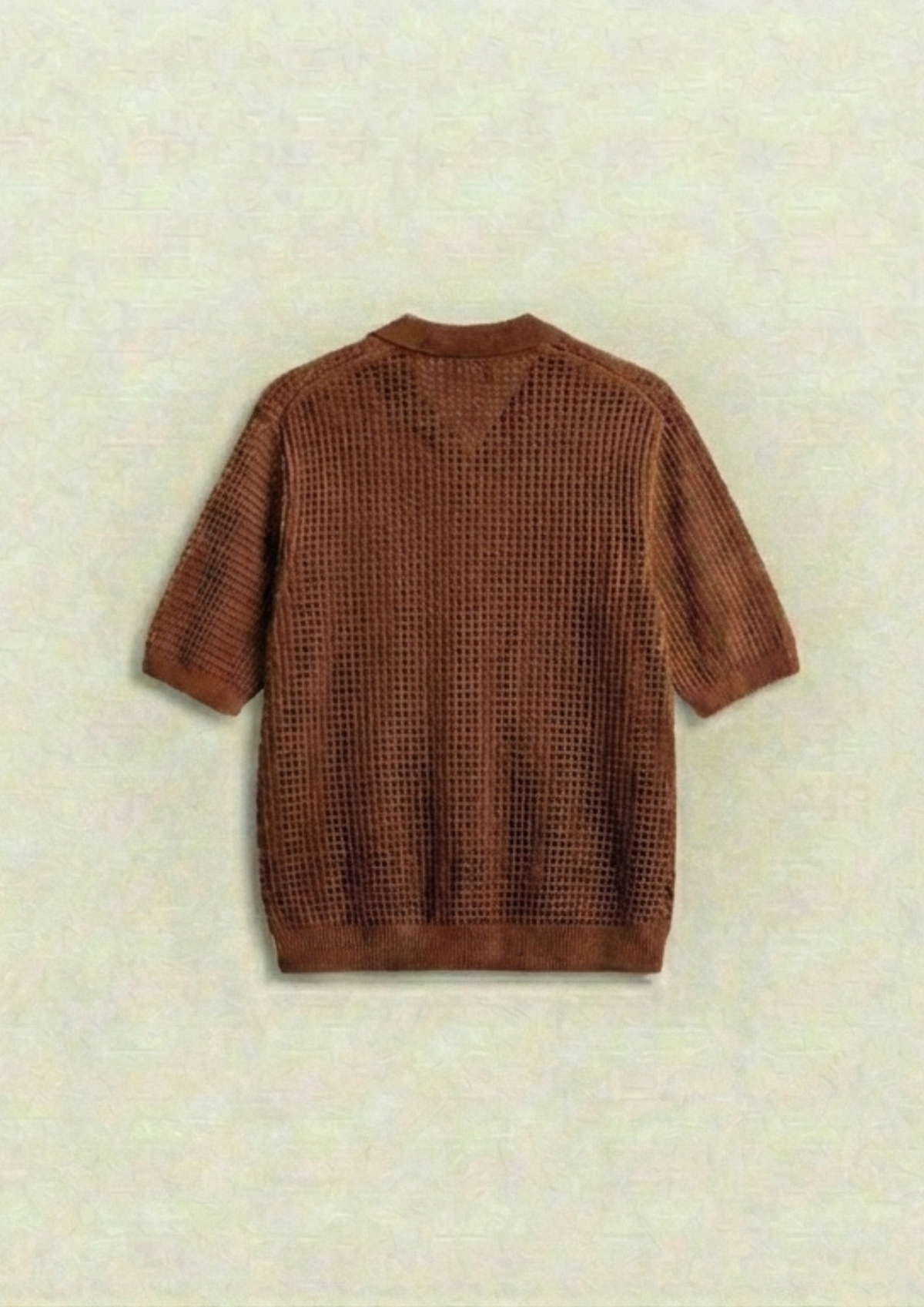 Waffle Knit Zipper Polo T-Shirt - Rust