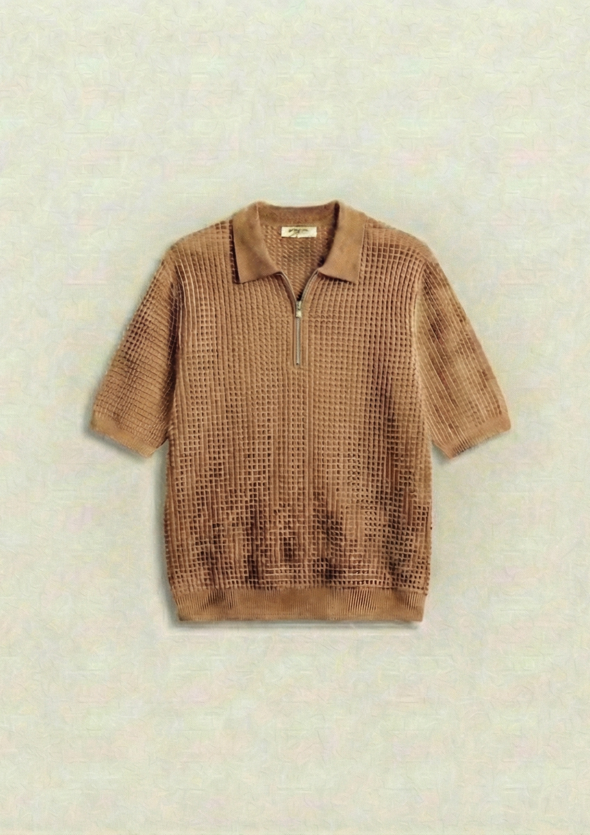 Pack of 2 – Waffle Knit Zipper Polo - (Navy Blue – Desert Sand)