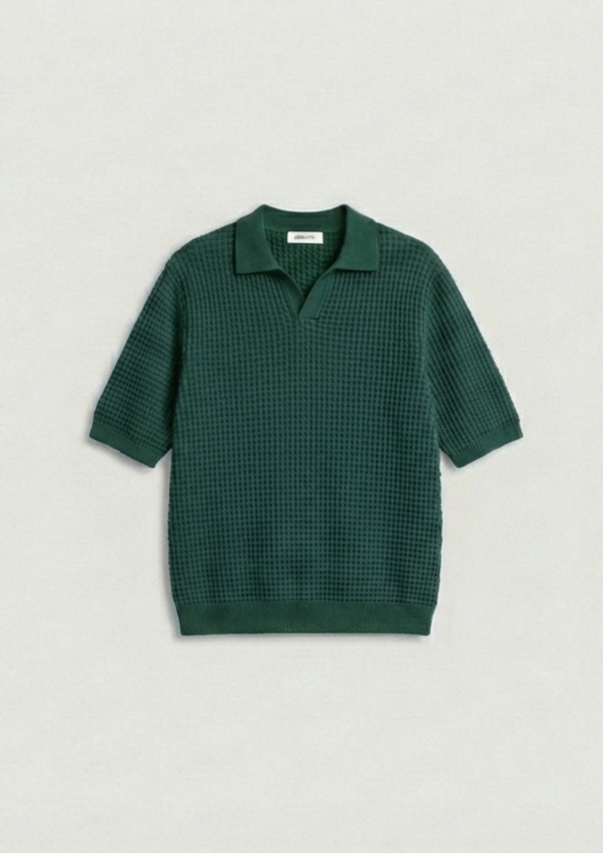 2 Piece Waffle Knit Polo T-Shirt (Black – Forest Green)