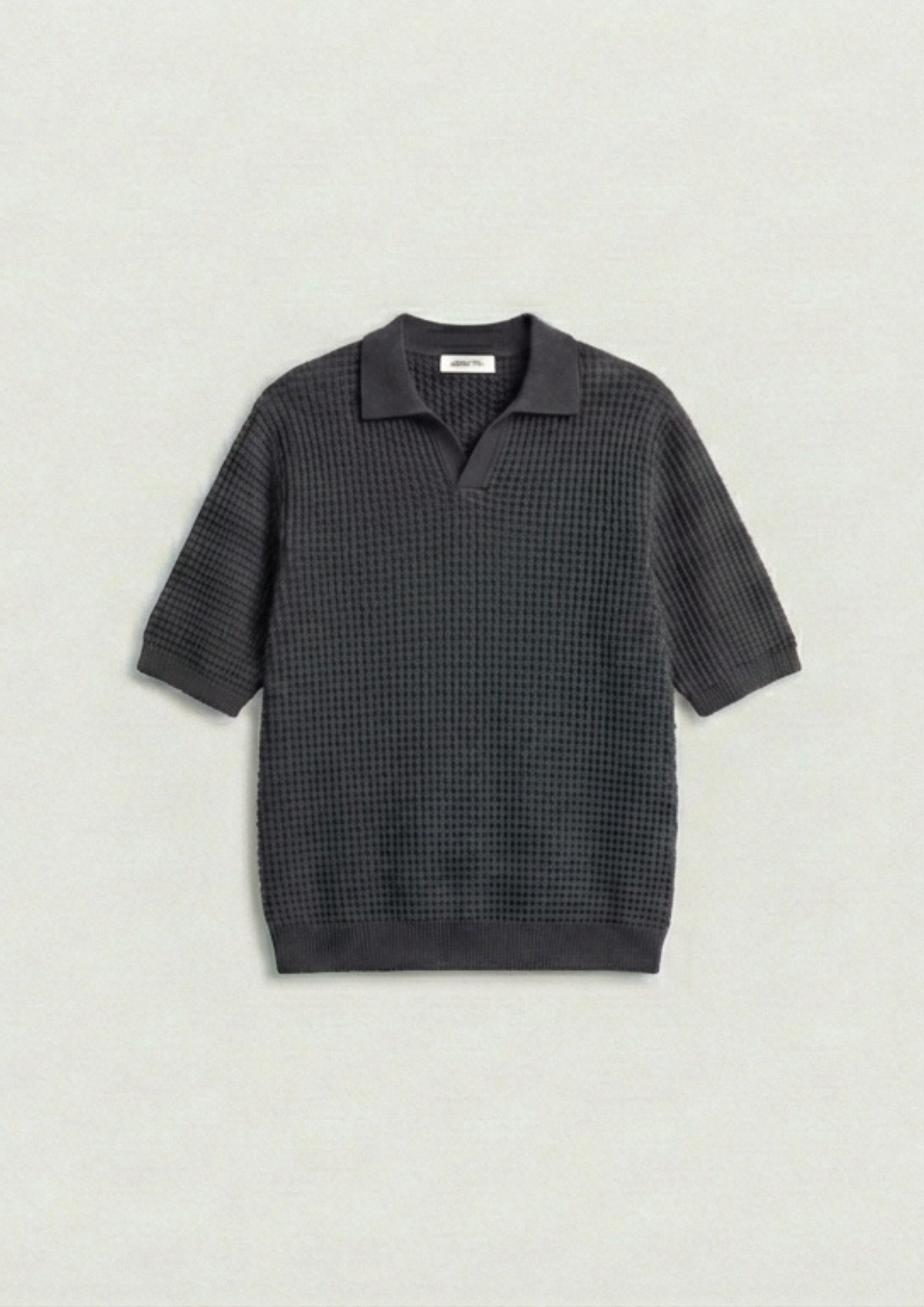 2 Piece Waffle Knit Polo T-Shirt (Brown – Charcoal)
