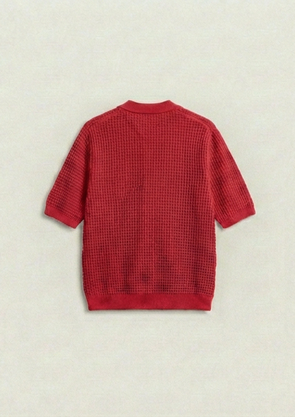 2 Piece Waffle Knit Polo T-Shirt (Cream – Red)