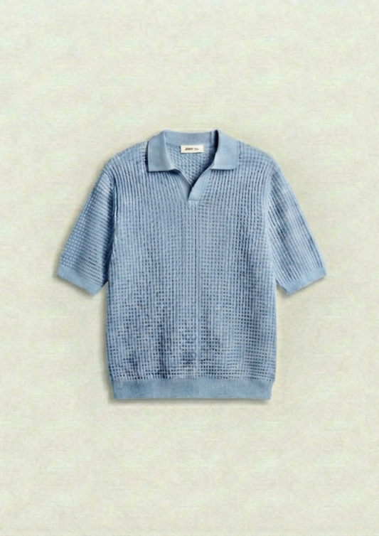 Waffle Knit Polo T-Shirt - Baby Blue