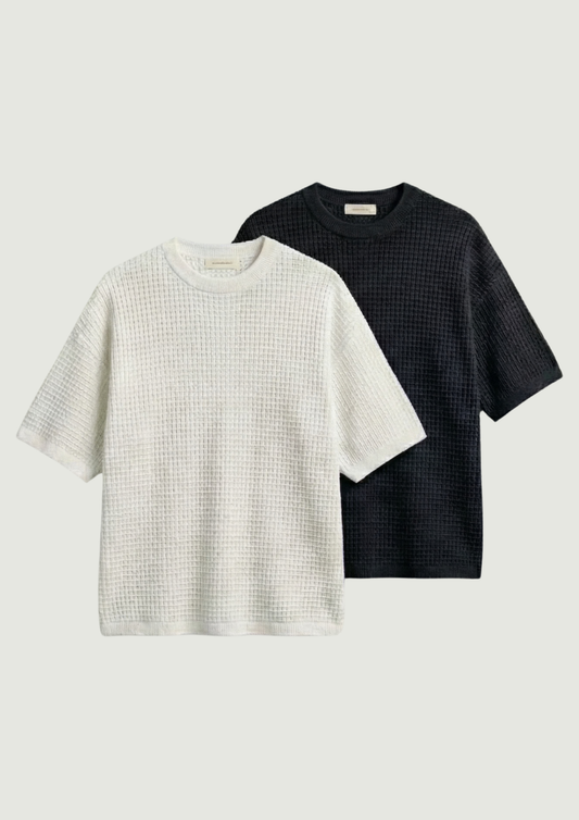 Pack of 2 – Waffle Knit Oversized Tees - (White - Black)