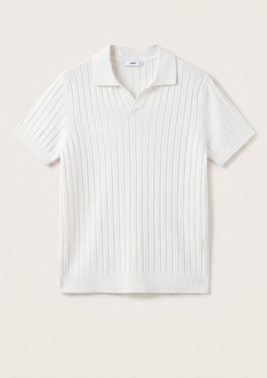 White Premium Ribbed Knit Polo