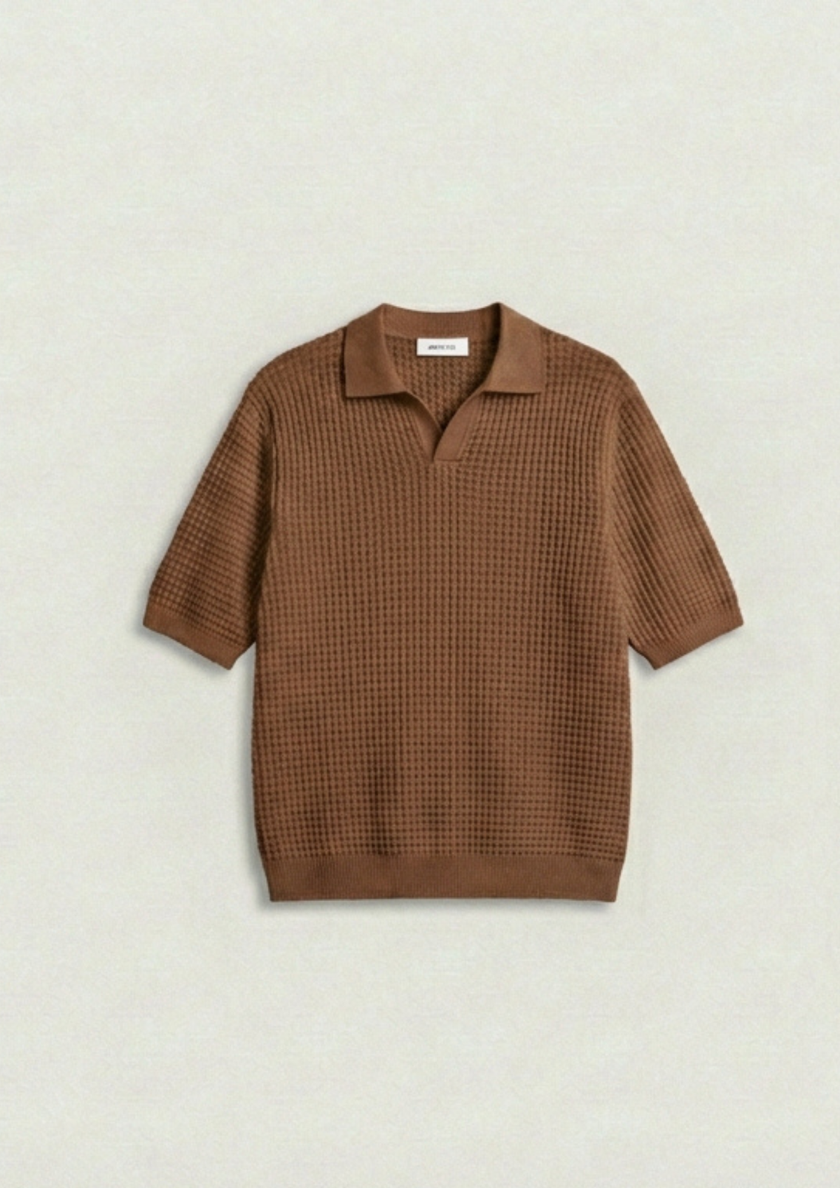 2 Piece Waffle Knit Polo T-Shirt (Brown – Steel Gray)