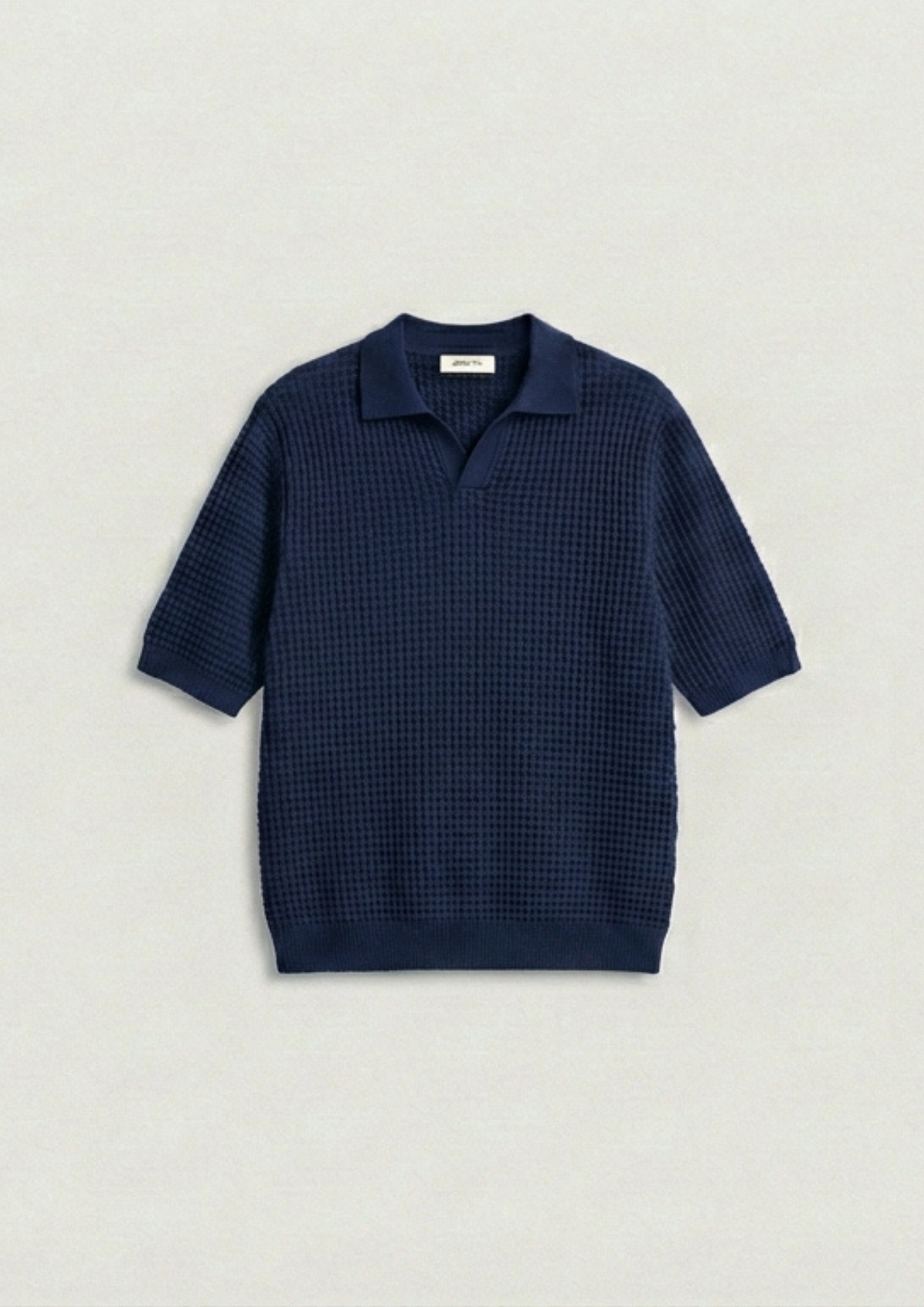 2 Piece Waffle Knit Polo T-Shirt (Navy Blue – Mocha)