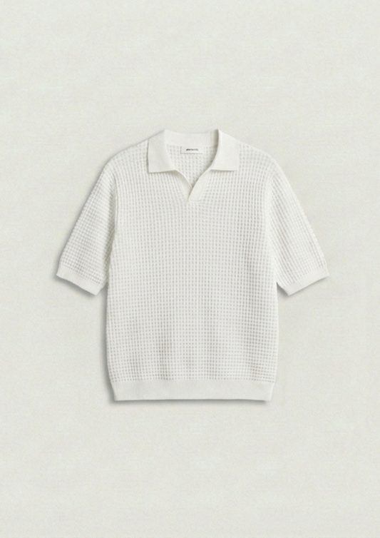 Waffle Knit Polo T-Shirt - White