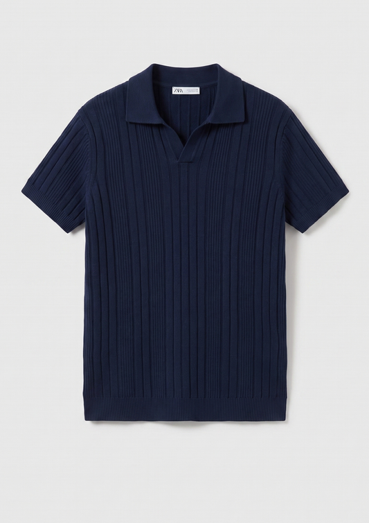 Navy Blue Premium Ribbed Knit Polo