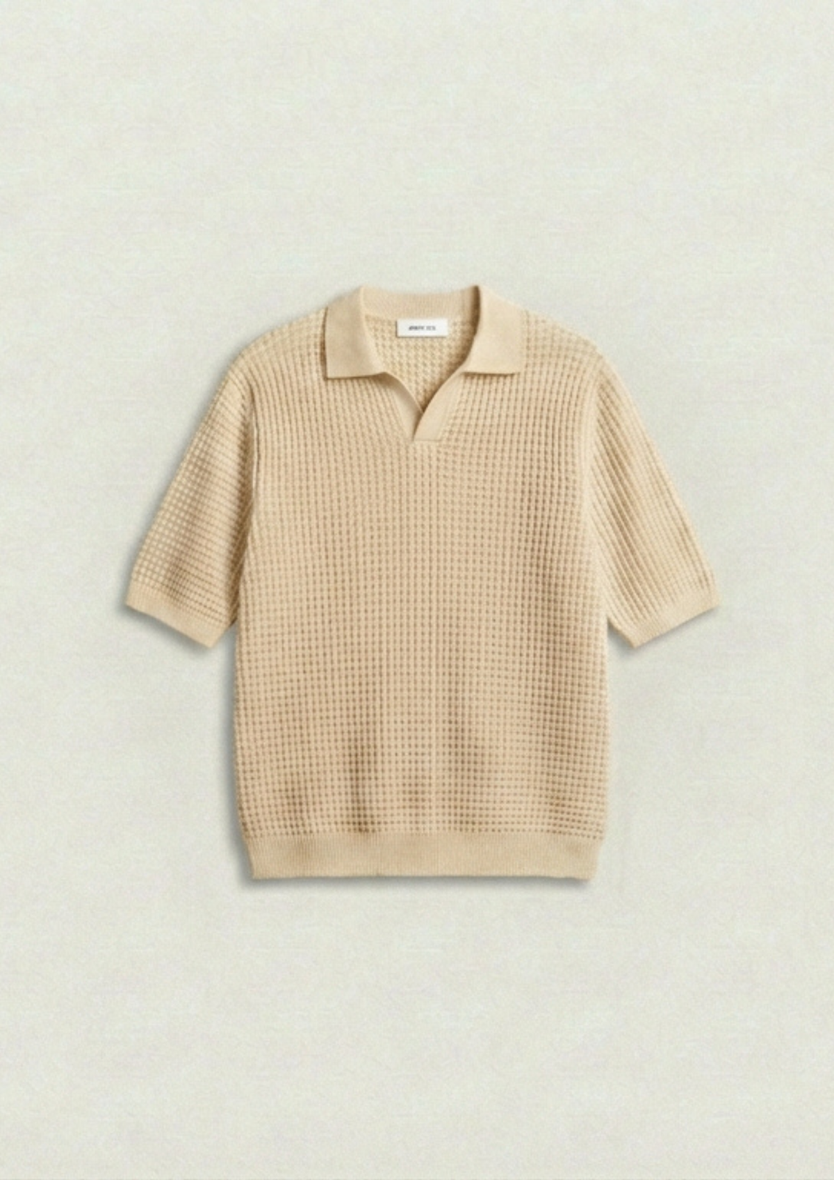 2 Piece Waffle Knit Polo T-Shirt (Cream – Rust)