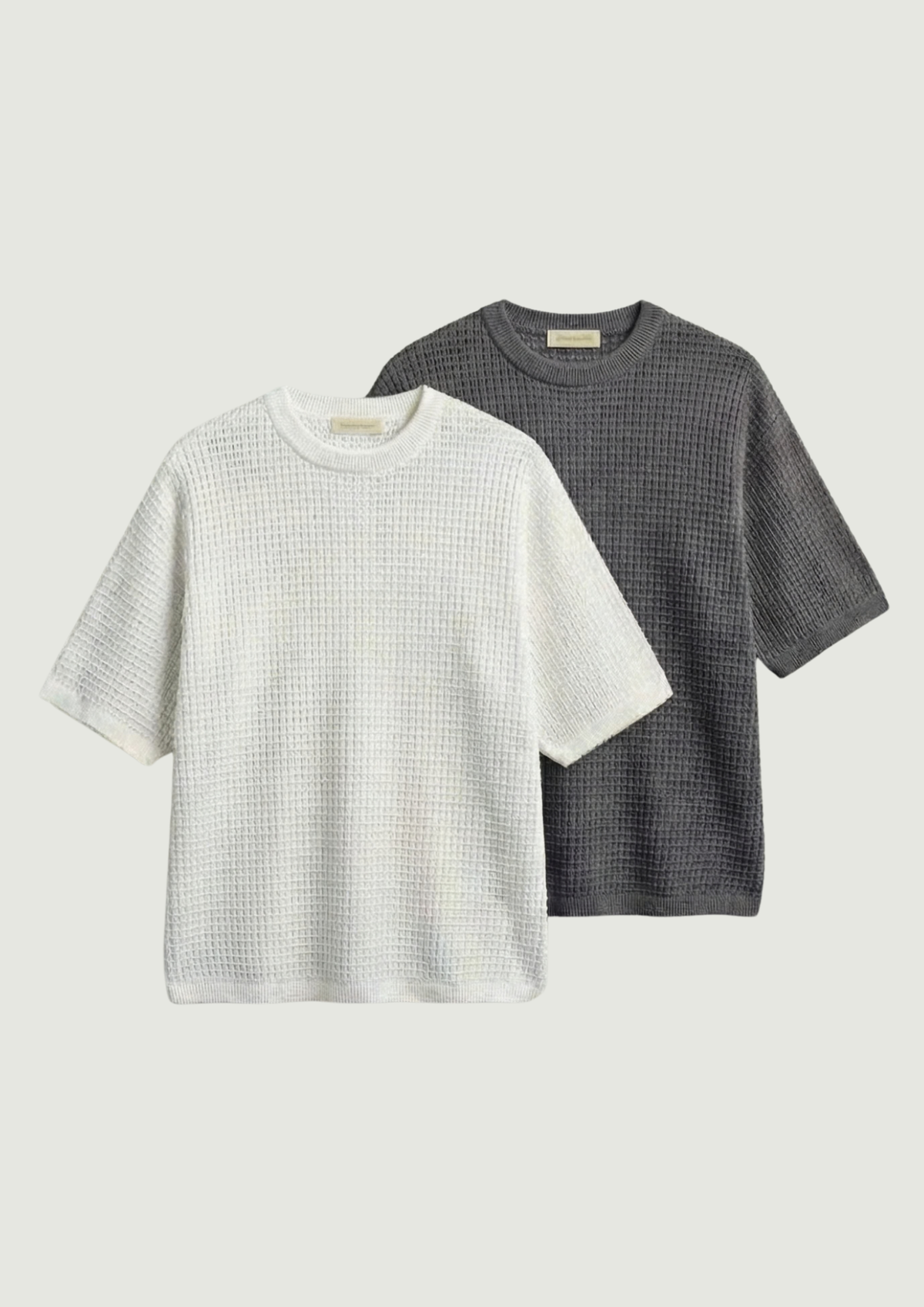 Pack of 2 – Waffle Knit Oversized Tees - (White – Charcoal)