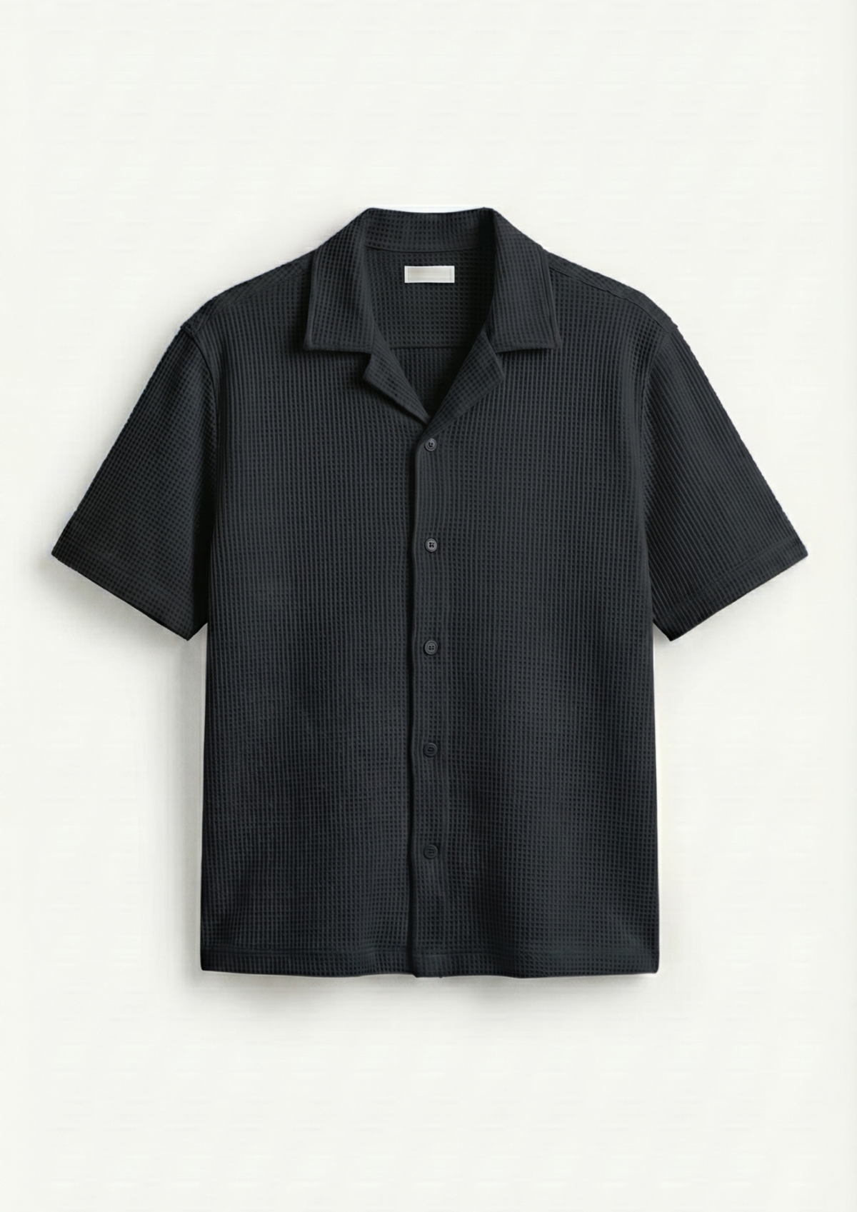 Pack Of 2 Waffle Knit Cuben Collar Shirt - (Black – Bottle Green)