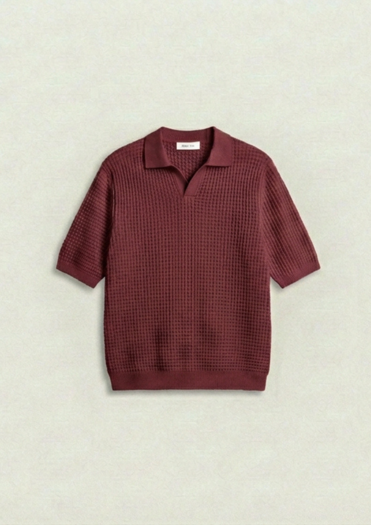 Waffle Knit Polo T-Shirt - Maroon