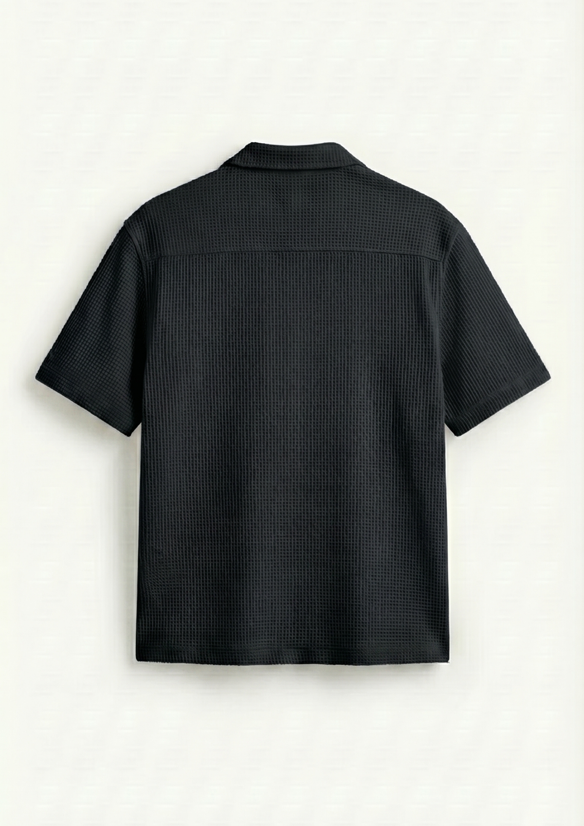 Waffle Knit Cuben Collar Shirt - black