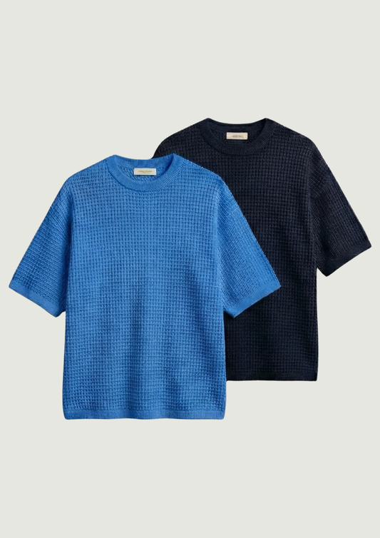 Pack of 2 – Waffle Knit Oversized Tees - (Dodger Blue – Navy Blue)