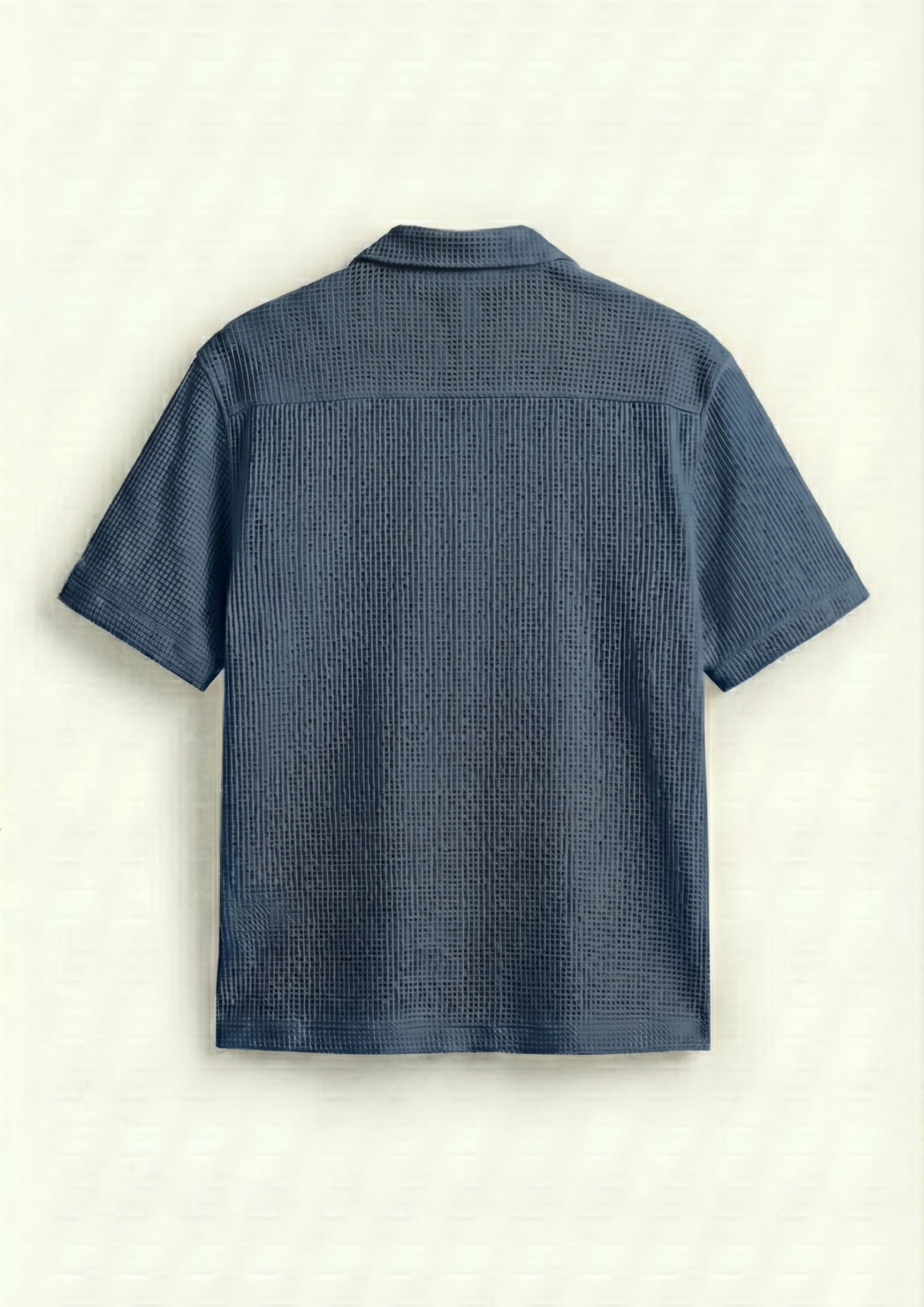 Pack Of 2 Waffle Knit Cuben Collar Shirt -(Navy Blue – Steel Blue)