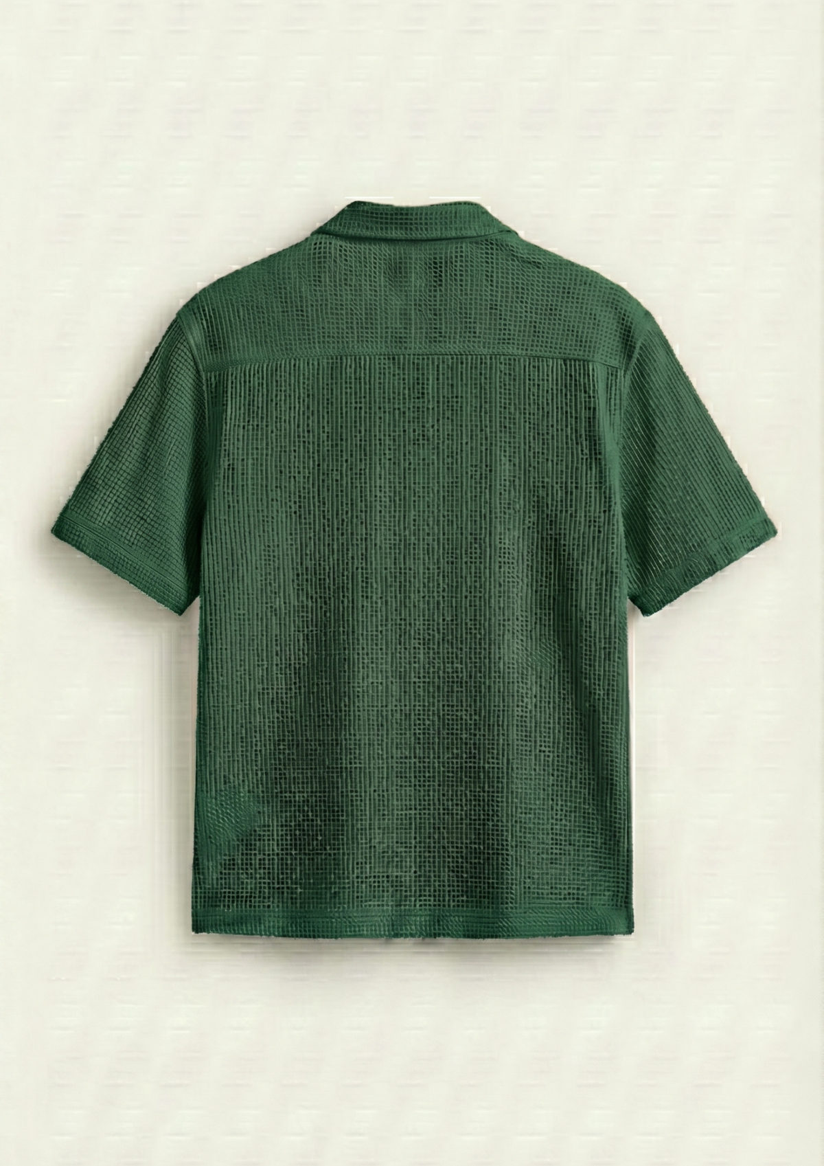 Waffle Knit Cuben Collar Shirt -bottel green