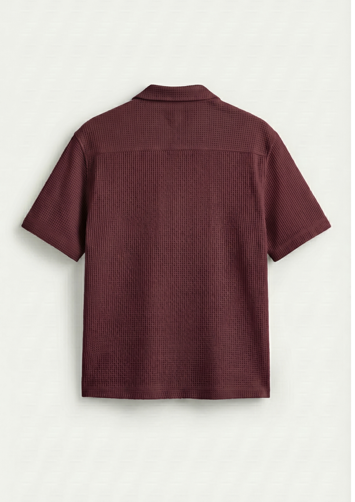 Pack Of 2 Waffle Knit Cuben Collar Shirt - (Black – Maroon)