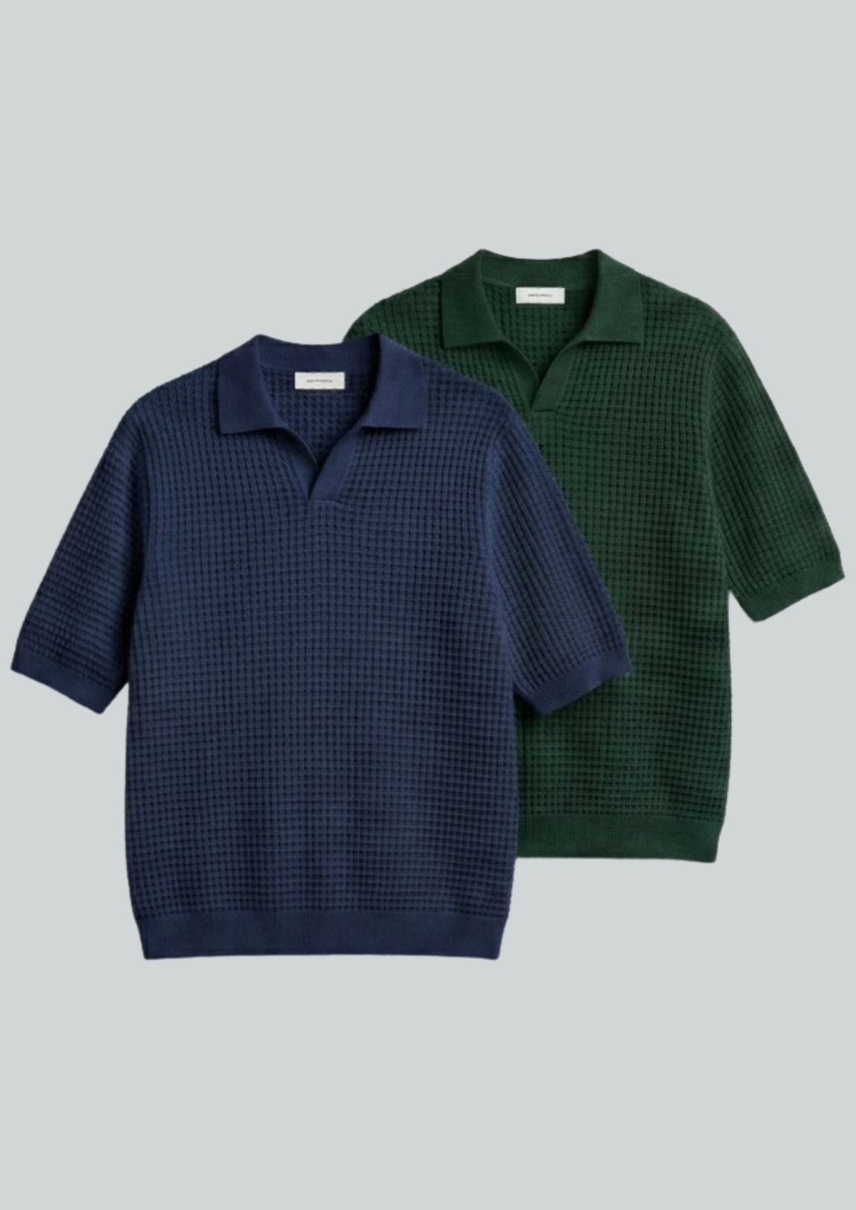 2 Piece Waffle Knit Polo T-Shirt (Navy Blue – Forest Green)