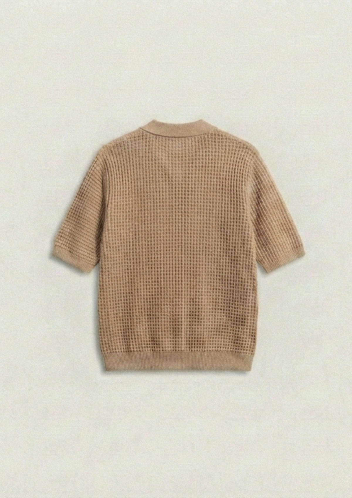 2 Piece Waffle Knit Polo T-Shirt (Navy Blue – Desert Sand)