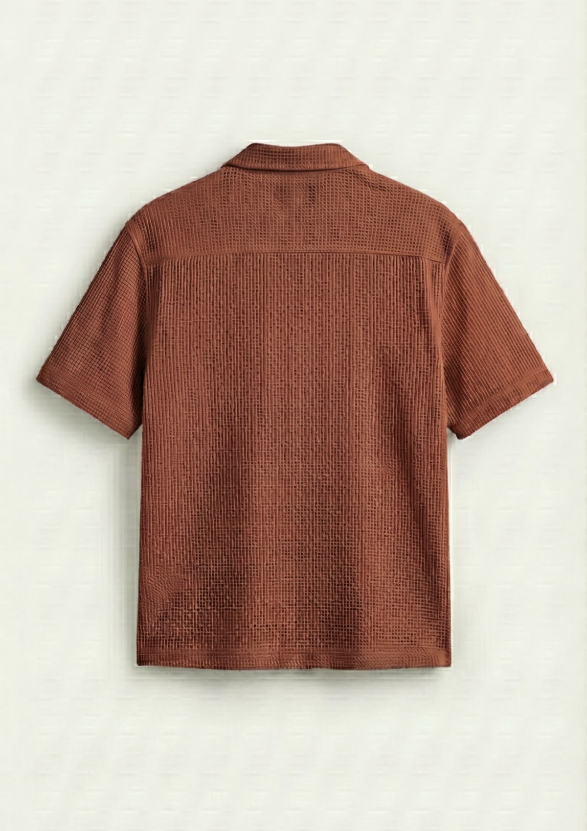 Waffle Knit Cuben Collar Shirt - Rust