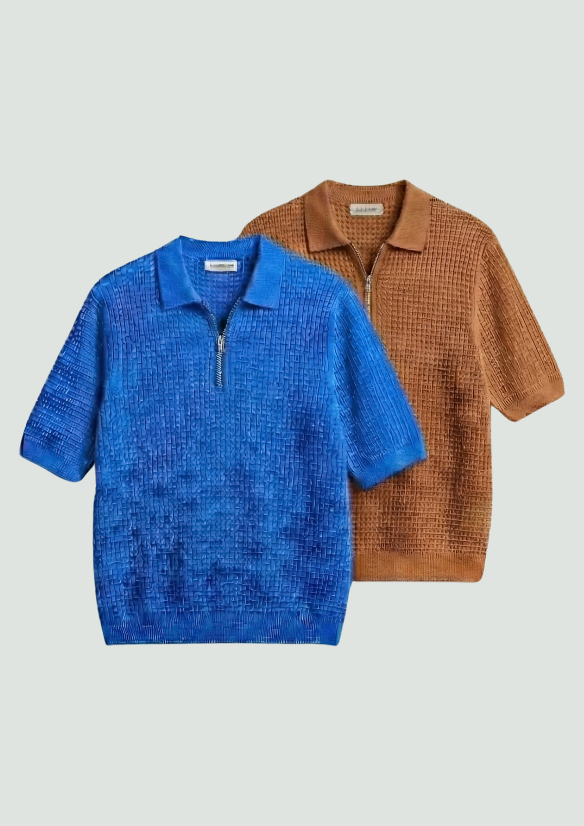 Pack of 2 – Waffle Knit Zipper Polo - (Dodger Blue – Desert Sand)