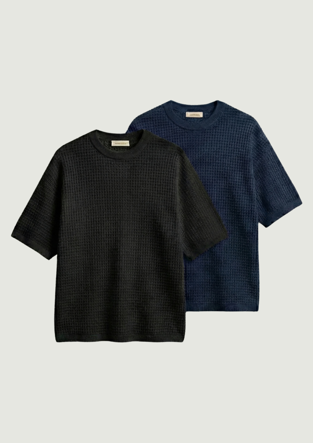 Pack of 2 – Waffle Knit Oversized Tees - (Black – Navy Blue)