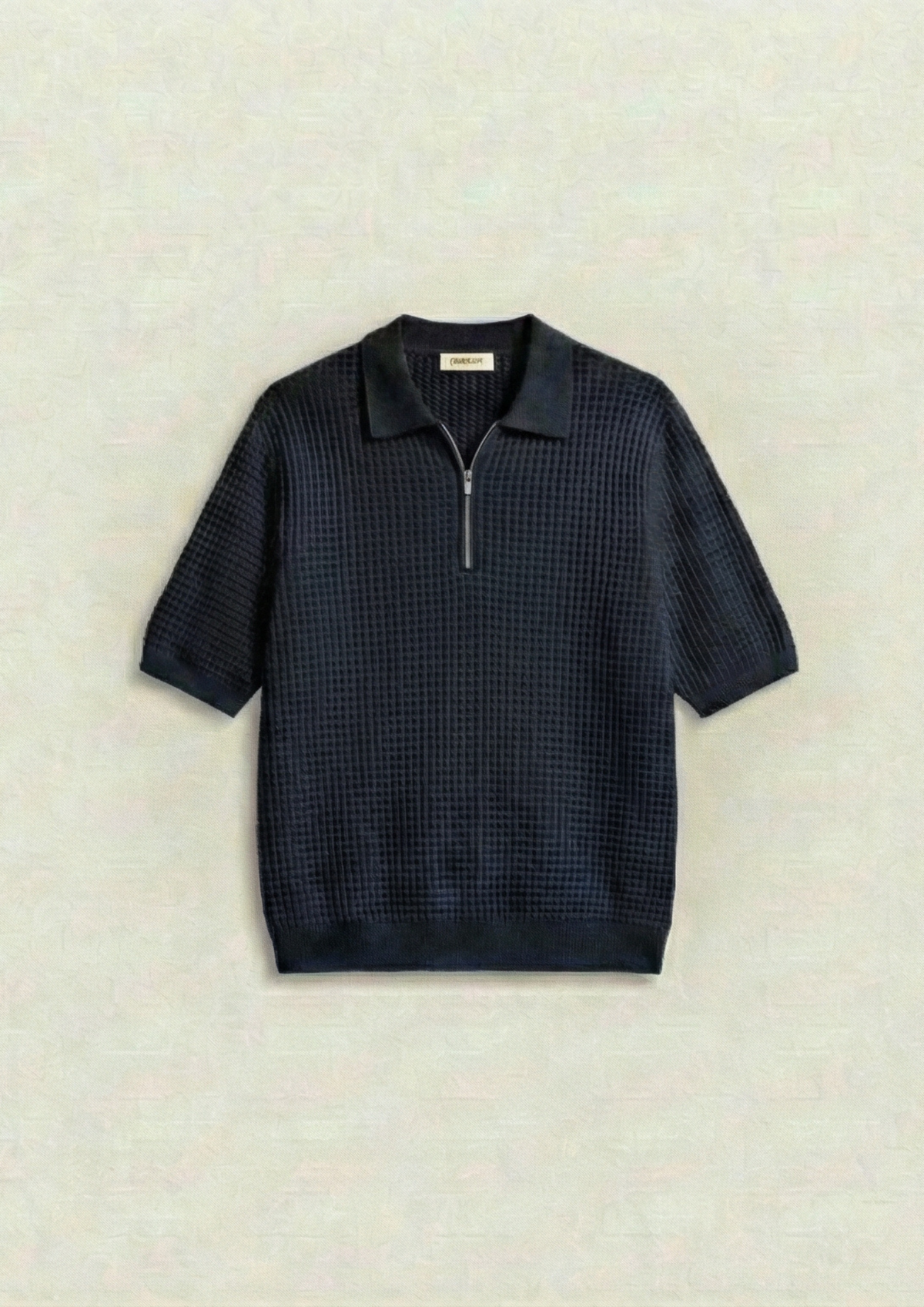 Pack of 2 – Waffle Knit Zipper Polo - (Black – Desert Sand)